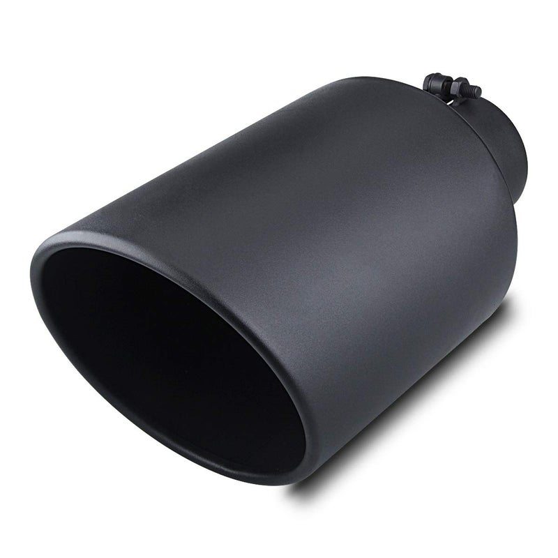LCGP Diesel Exhaust Tip 4" Inlet, 8" Outlet 15" Length Truck Tailtip, Bolt-On, Rolled End Angle Cut Tailpipe, Black Powder Coated - Image 1